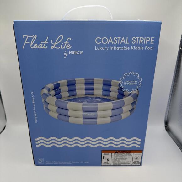 Funboy Float Life Inflatable 3-⭕ Pool, Coastal Stripe, Summer Breeze Blue 65" - Picture 1 of 2